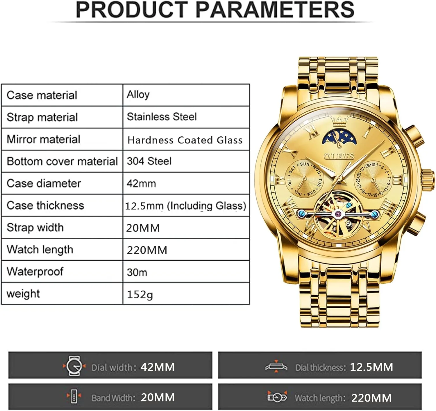 Waterproof Stainless Steel waterborne Men's Wrist Watches Luxury Expensive Watch,Adjustable Bracelet (Gift Tool) OLEVS Automatic Mechanical Watches for Men Self Winding 