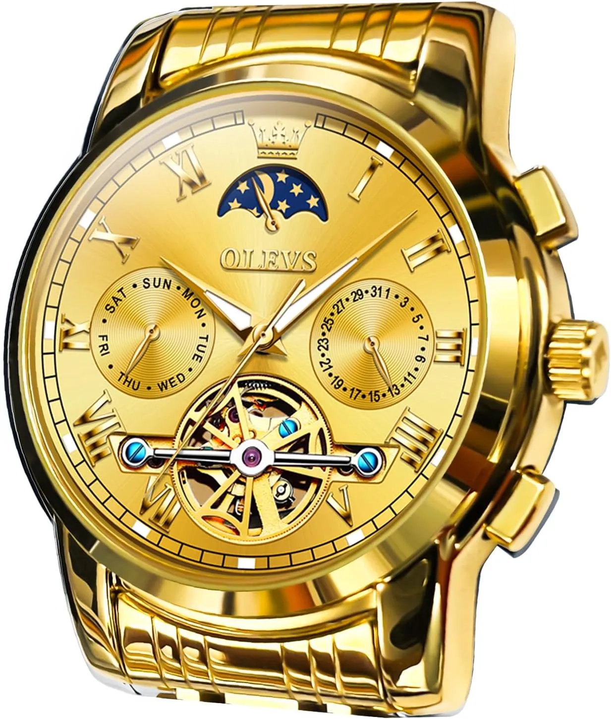 Waterproof Stainless Steel waterborne Men's Wrist Watches Luxury Expensive Watch,Adjustable Bracelet (Gift Tool) OLEVS Automatic Mechanical Watches for Men Self Winding 
