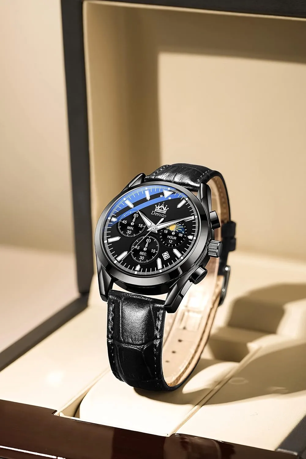 Waterproof, stereo scruple manifesto bad Night Light, Calendar, Chronograph Watch for Stylish Men Quartz Casual Men's Watches,Genuine Leather Strap Mens Watches, 