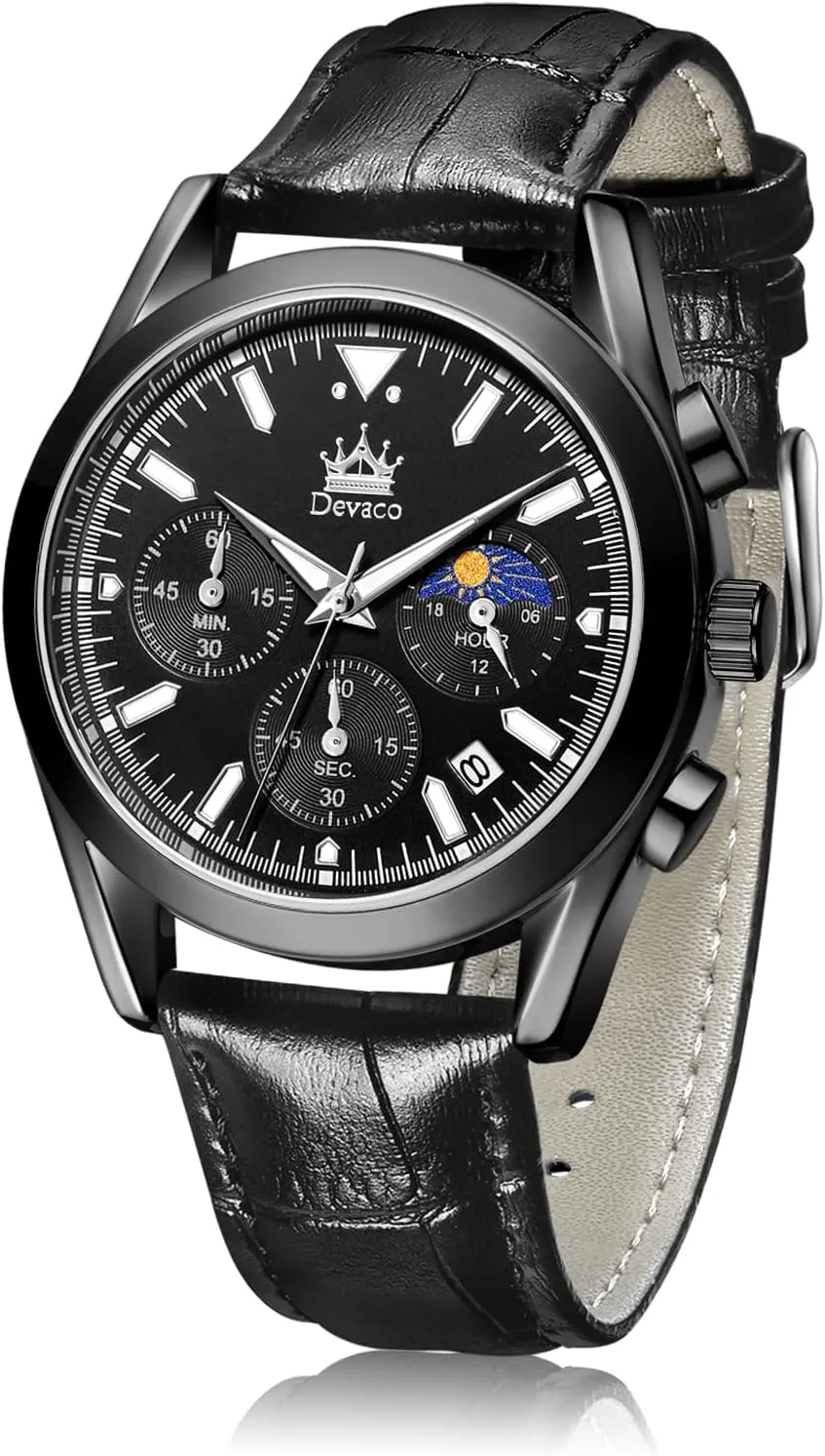 Waterproof, stereo scruple manifesto bad Night Light, Calendar, Chronograph Watch for Stylish Men Quartz Casual Men's Watches,Genuine Leather Strap Mens Watches, 
