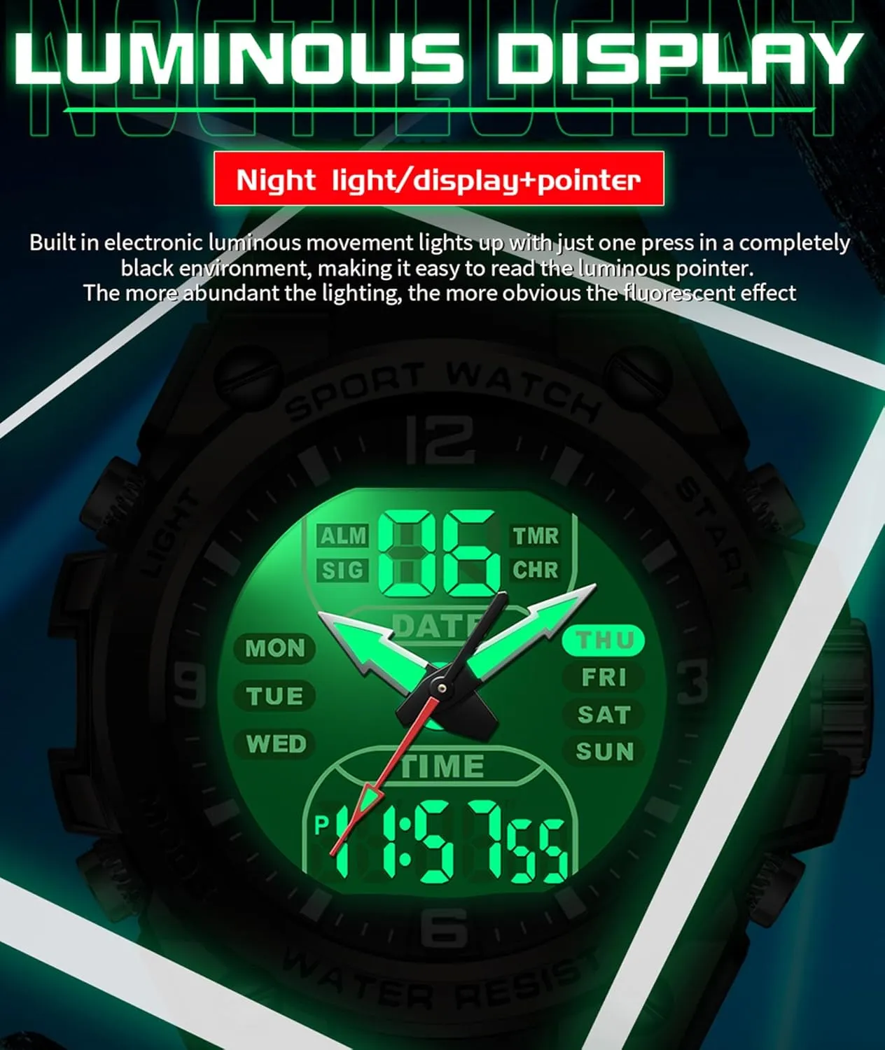 Waterproof Stopwatch Alarm LED Backlight Outdoor Adventure Wristwatch Silicone Strap Gift for Him Mens Watch Digital Analog Watch Military Watches for Men regiment brass raw lyric with 3 Time Zones Tactical Sport 5ATM 