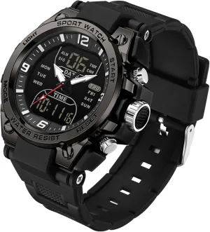Waterproof Stopwatch Alarm LED Backlight Outdoor Adventure Wristwatch Silicone Strap Gift for Him Mens Watch Digital Analog Watch Military Watches for Men regiment brass raw lyric with 3 Time Zones Tactical Sport 5ATM 