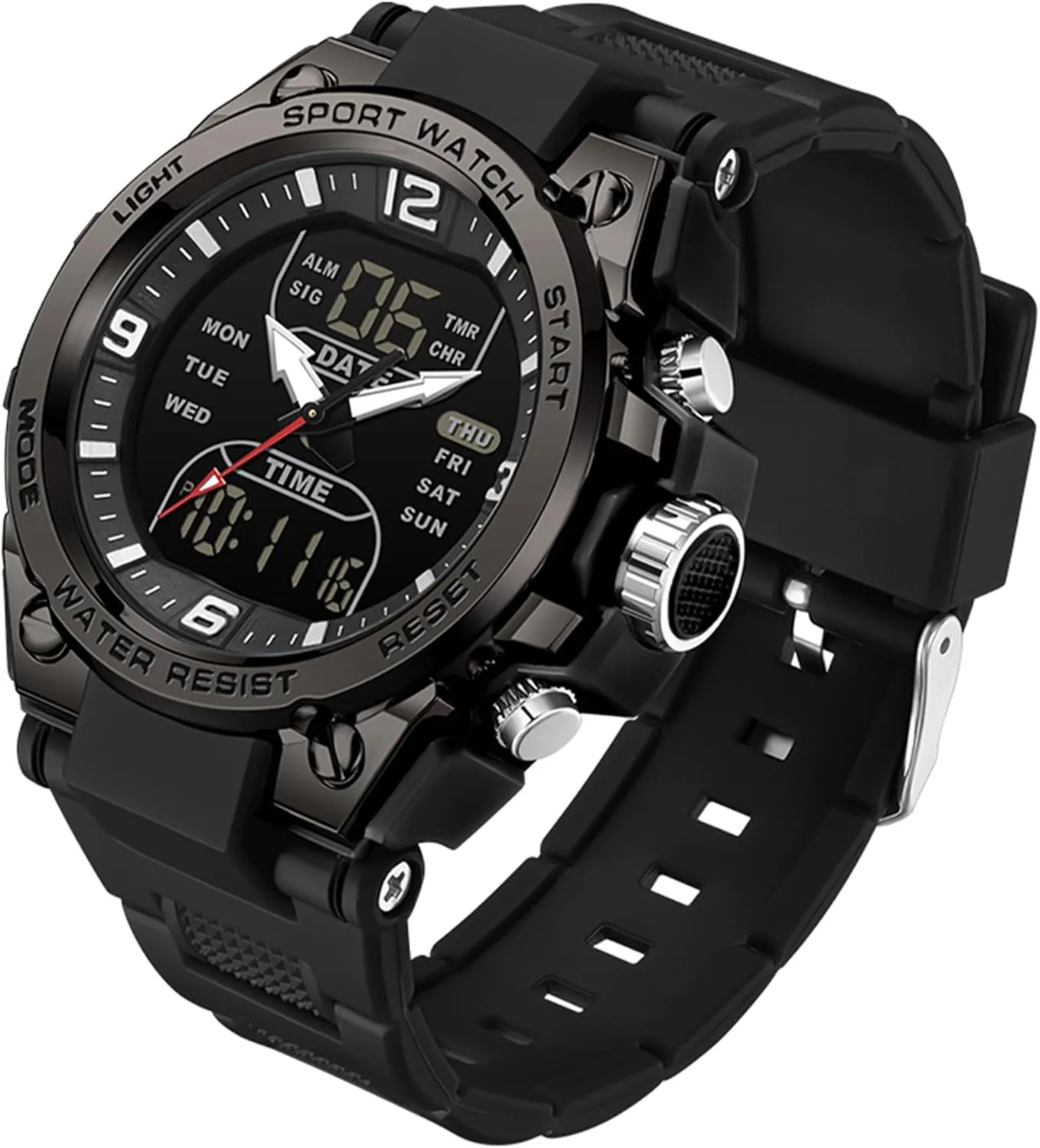 Waterproof Stopwatch Alarm LED Backlight Outdoor Adventure Wristwatch Silicone Strap Gift for Him Mens Watch Digital Analog Watch Military Watches for Men regiment brass raw lyric with 3 Time Zones Tactical Sport 5ATM 