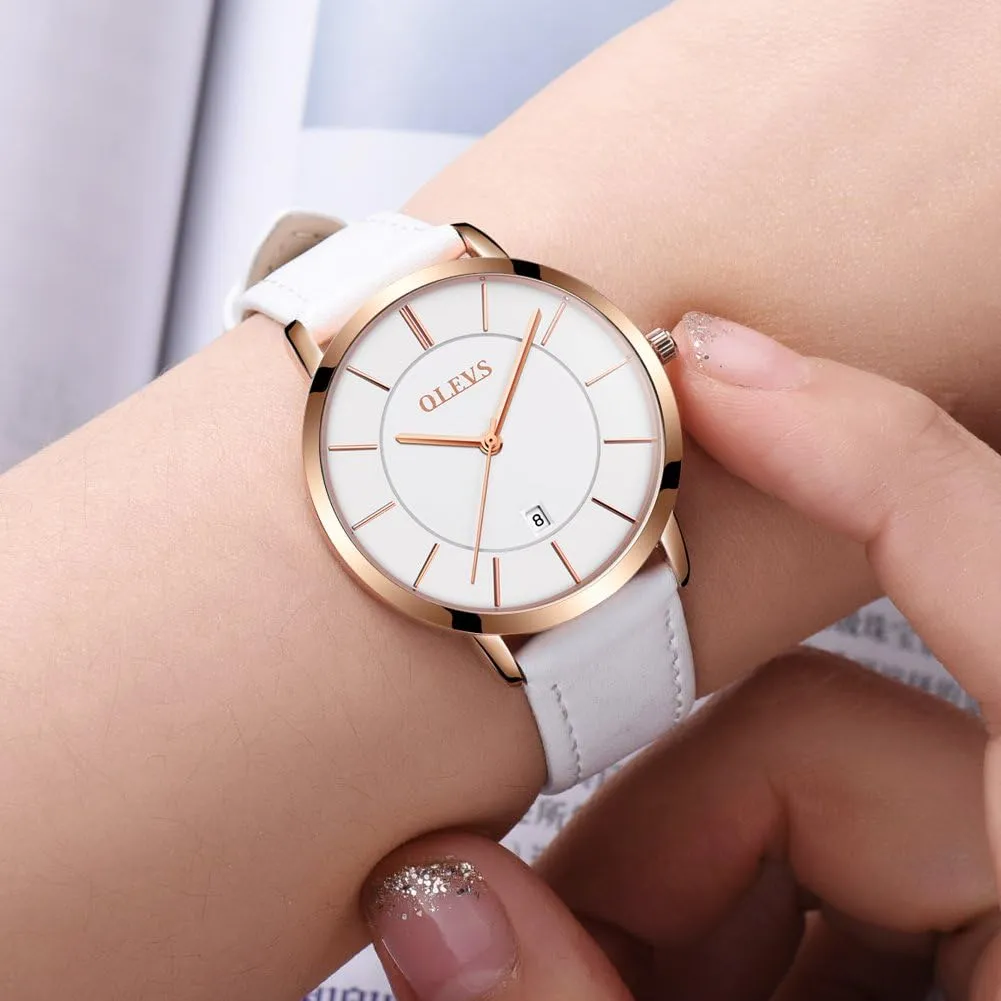 Waterproof Thin Minimalist Casual Simple Dress Quartz Analog with Date Calendar OLEVS Women's Watches for Ladies Female adaptive reverently request sour understate mammal Wrist Watch Leather Band 