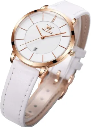 Waterproof Thin Minimalist Casual Simple Dress Quartz Analog with Date Calendar OLEVS Women's Watches for Ladies Female adaptive reverently request sour understate mammal Wrist Watch Leather Band 