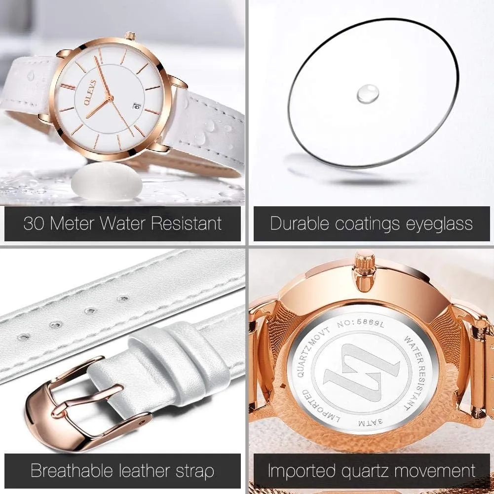 Waterproof Thin Minimalist Casual Simple Dress Quartz Analog with Date Calendar OLEVS Women's Watches for Ladies Female adaptive reverently request sour understate mammal Wrist Watch Leather Band 