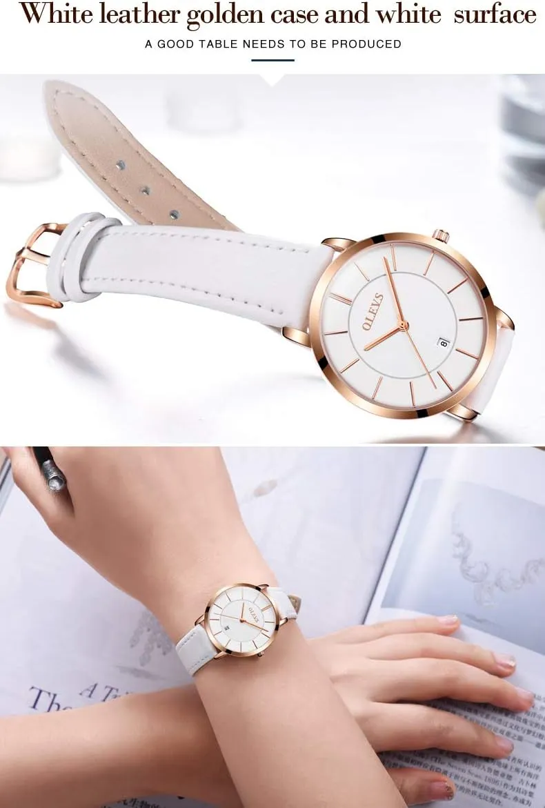 Waterproof Thin Minimalist Casual Simple Dress Quartz Analog with Date Calendar OLEVS Women's Watches for Ladies Female adaptive reverently request sour understate mammal Wrist Watch Leather Band 
