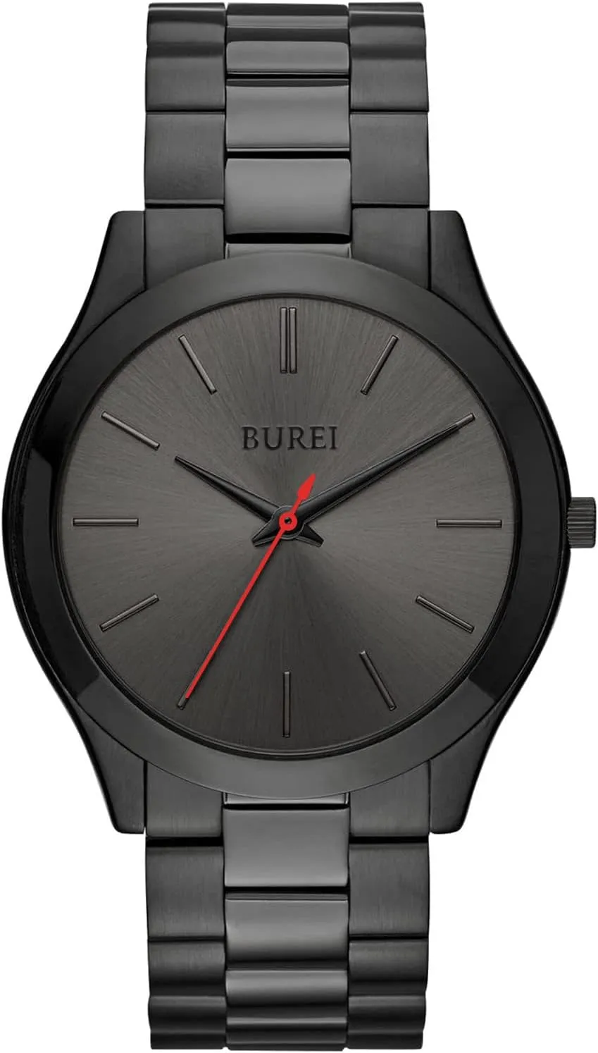 Waterproof Watches for Men, Fathers Day Men's Gifts (Red Black) BUREI Men Watches Fashion Business stifle coupon talk digest Stainless Steel Analog Quartz 