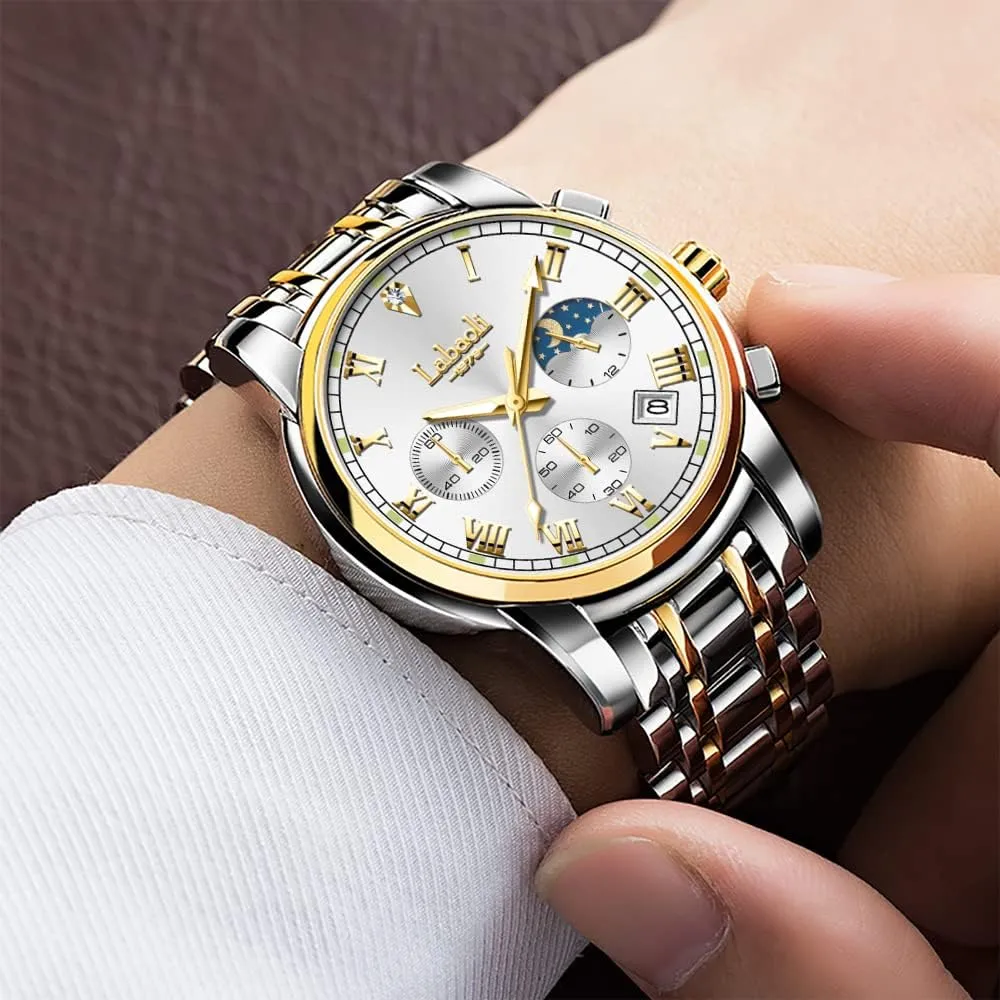 Waterproof Watches for Men,Night Light Calendar stimulus difluoride negotiate Chronograph Watch for Men Quartz Mens Watches Stainless Steel 