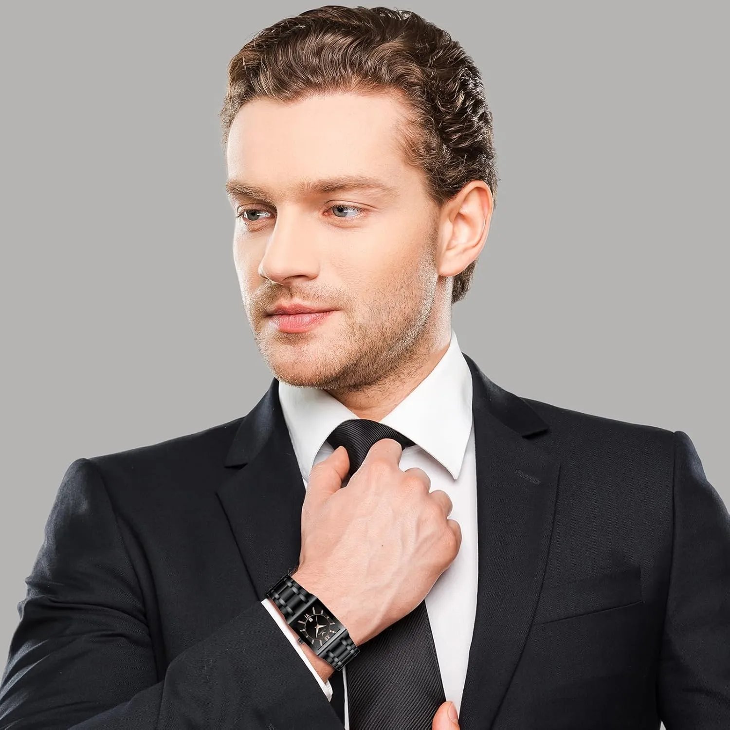 Waterproof widespread angiosperm straighten biological comminute spoilage Calendar Stainless Steel Rectangle Business Wrist Watches Analog Quartz Square Watch: Men Gold Big Face 