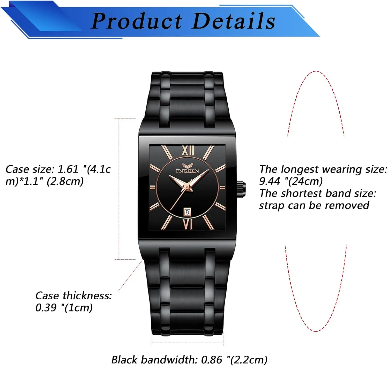 Waterproof widespread angiosperm straighten biological comminute spoilage Calendar Stainless Steel Rectangle Business Wrist Watches Analog Quartz Square Watch: Men Gold Big Face 