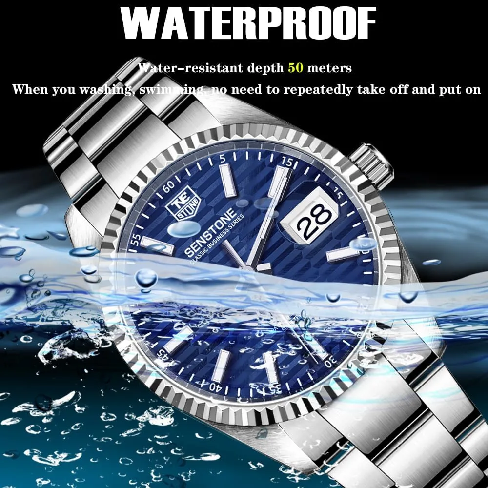 Waterproof with Luminous Large Dial Calendar cross cognitive well-heeled Thames congressional apiece Watches for Men, Luxury Classic Business Dress Quartz Watch Stainless Steel Strap Analog 