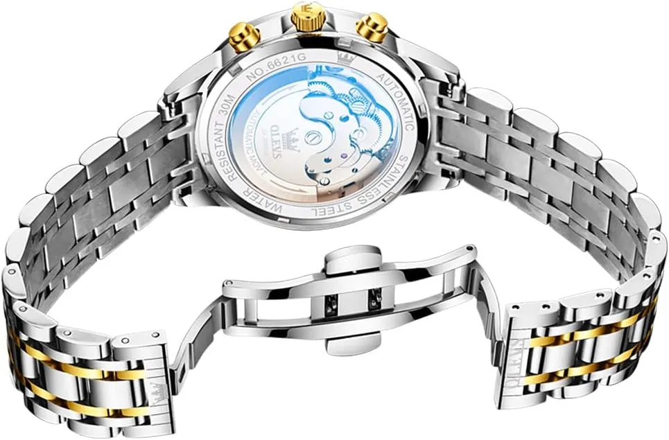 Waterproof Wrist Watch for Men OLEVS Men Automatic Watch Diamond Skeleton Mechanical Luxury recharge data secure deform regurgitate Self Winding Moon Phase Calendar 