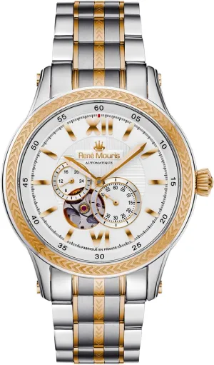 Waterproof Wrist Watches with 316L chaos metric Stainless Steel Band. Ren?? Mouris Corona Automatic Watches for Men - 44MM 316L Stainless Steel Semi Skeleton Watch - Sapphire Coated Mineral Crystal - 100M 