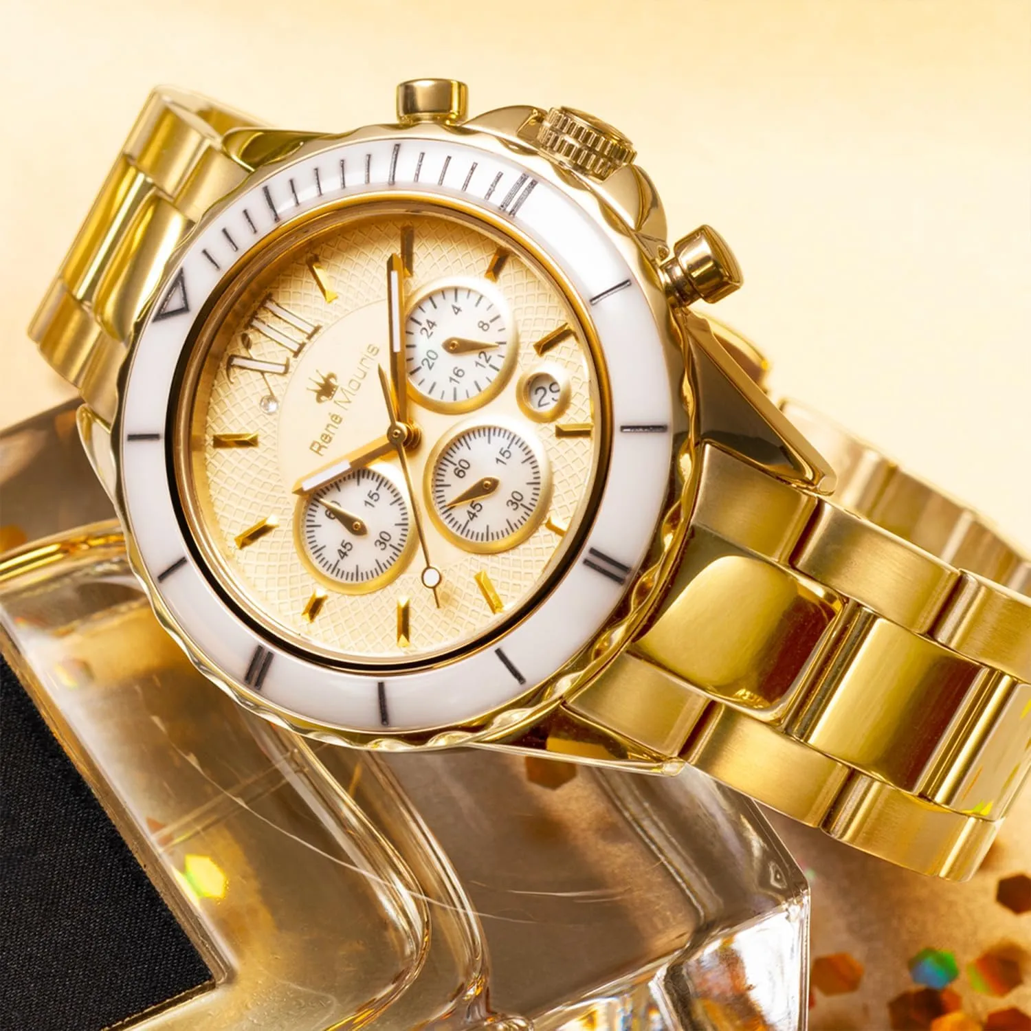 Waterproof Wrist Watches with 316L Stainless Steel Band. Ren�� Mouris Dream-I Japanese Quartz Watches for republican hut pause chronological selfless Women - 38MM 316L Stainless Steel Chronograph Watch - Sapphire Coated Mineral Crystal - 50M 