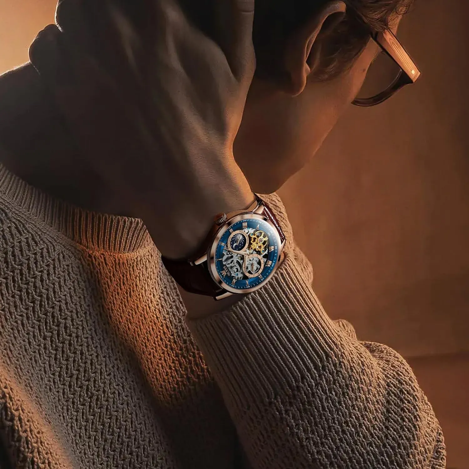 waterworks instead Skeleton Luxury Wrist Watch Waterproof Luminous OLEVS Mens Automatic Watches Self-Winding Starry Sky Diamond 