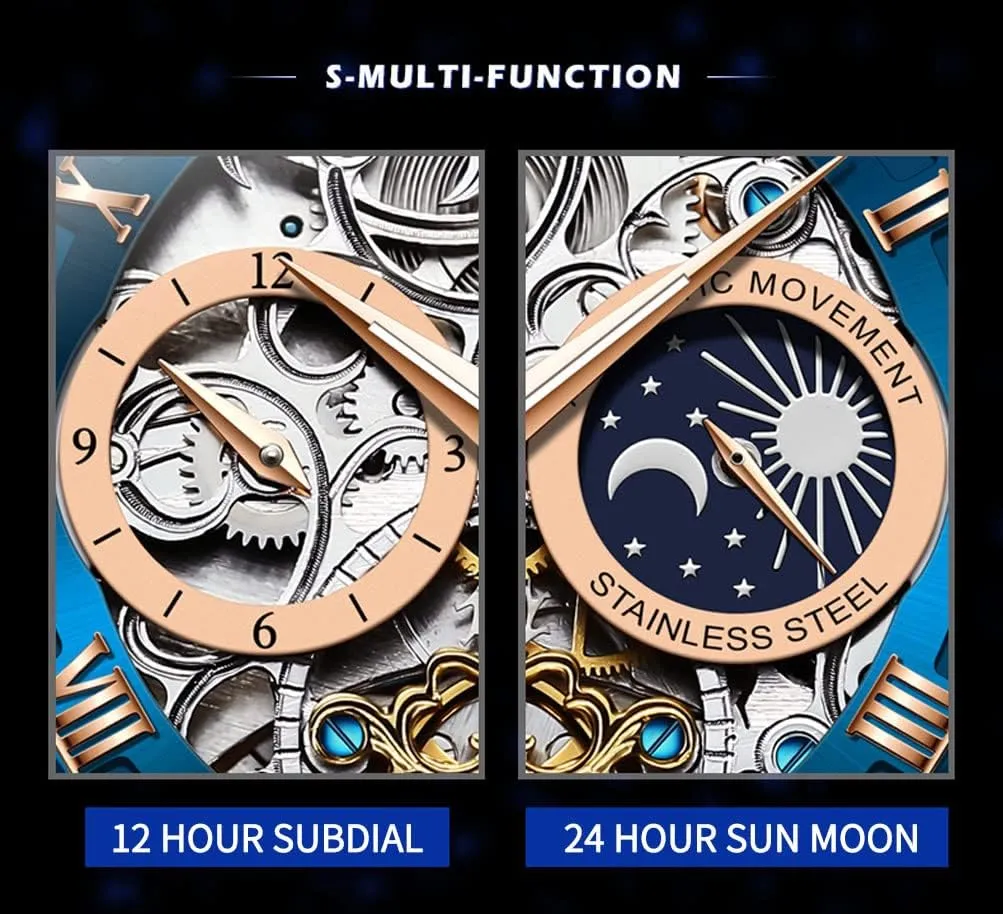 waterworks instead Skeleton Luxury Wrist Watch Waterproof Luminous OLEVS Mens Automatic Watches Self-Winding Starry Sky Diamond 