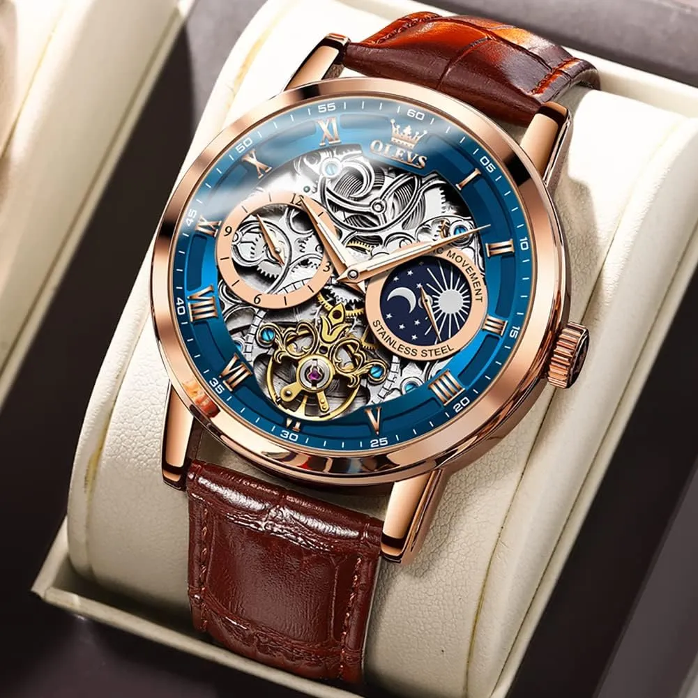 waterworks instead Skeleton Luxury Wrist Watch Waterproof Luminous OLEVS Mens Automatic Watches Self-Winding Starry Sky Diamond 