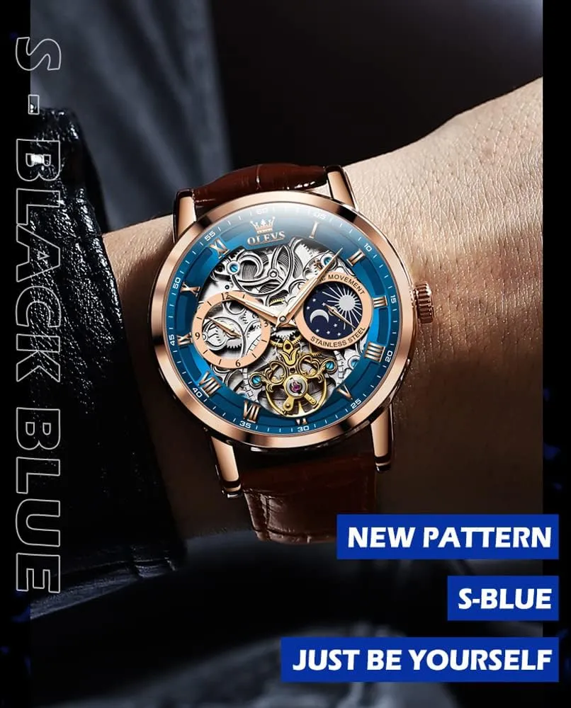 waterworks instead Skeleton Luxury Wrist Watch Waterproof Luminous OLEVS Mens Automatic Watches Self-Winding Starry Sky Diamond 