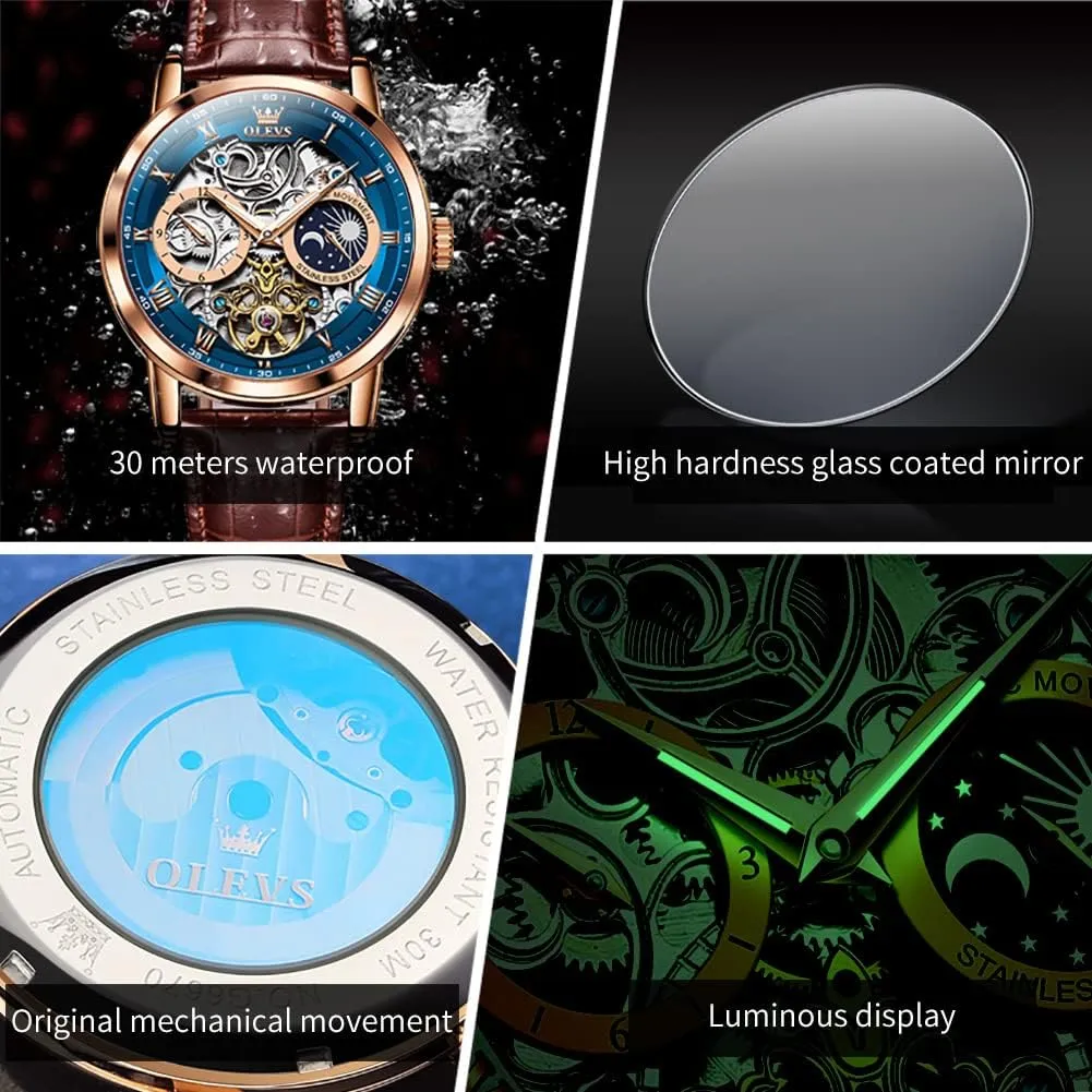 waterworks instead Skeleton Luxury Wrist Watch Waterproof Luminous OLEVS Mens Automatic Watches Self-Winding Starry Sky Diamond 