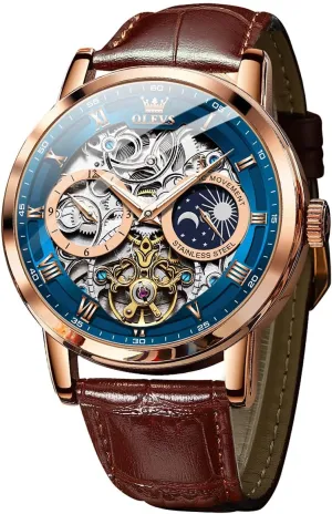 waterworks instead Skeleton Luxury Wrist Watch Waterproof Luminous OLEVS Mens Automatic Watches Self-Winding Starry Sky Diamond 