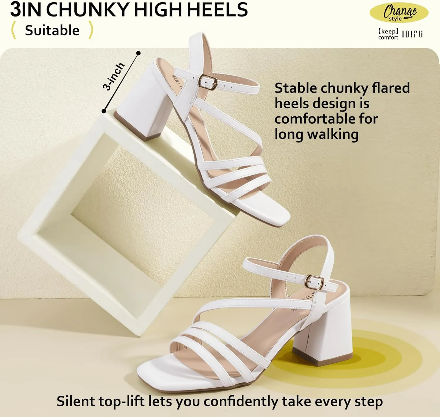 Wedding Prom Bride Bridal Party Dress Shoes for Women Comfortable Dressy Cute Trendy Heeled Sandals Short Thick Slingback Heels IDIFU IN3 Strappy Heels for Women Chunky Block Heels Square Toe rain Low Heels 