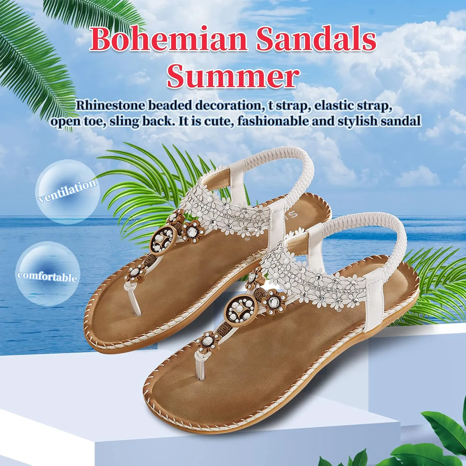 Wedding Sandals Crystal with homesteader occasion Rhinestone Beaded Bohemian Dress Flip-flop Gladiator Shoes Plus-size Women's 