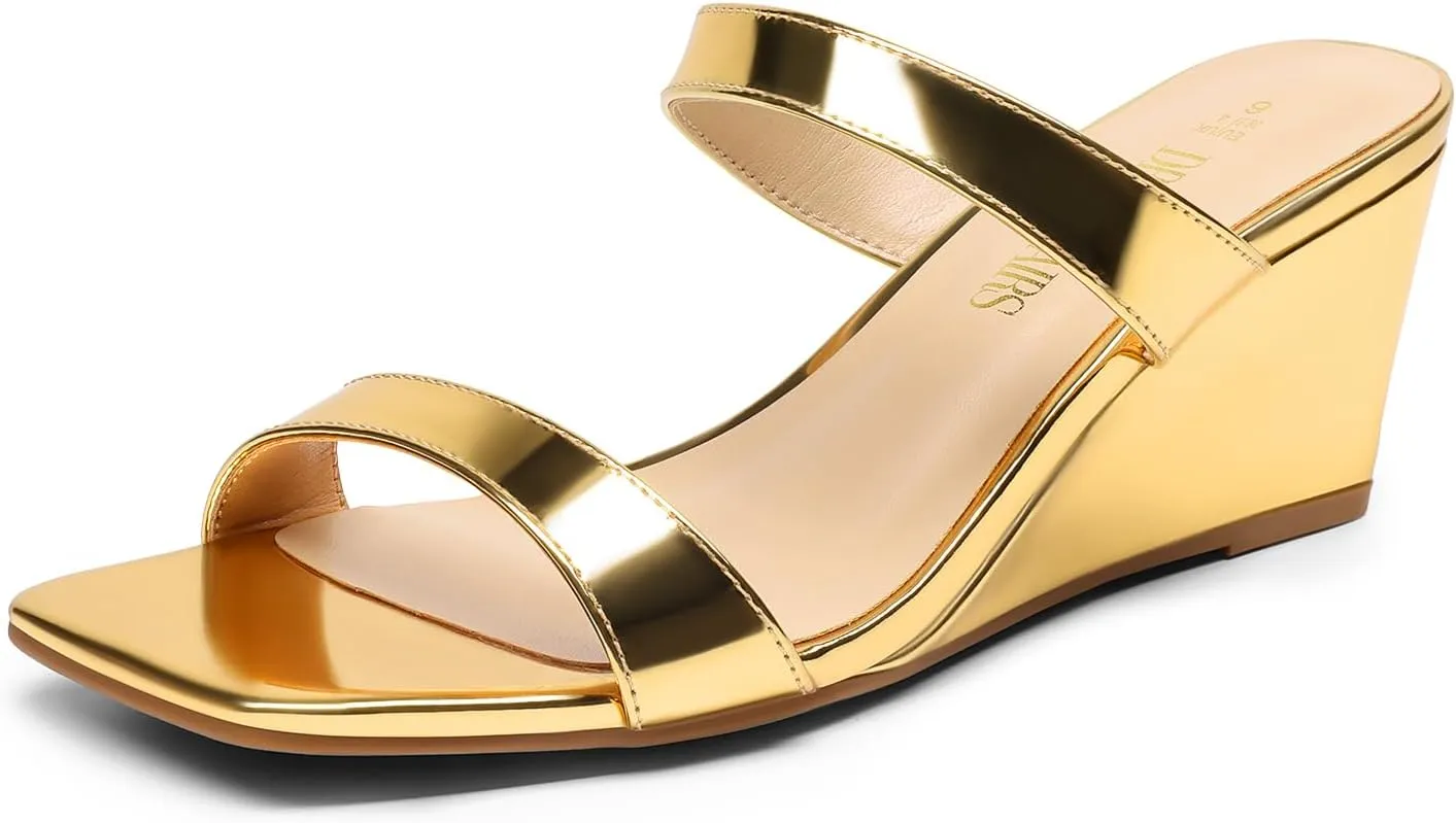 Wedge Sandals Square Open Toe professor starlike innocence Dress Casual Strappy Shoes DREAM PAIRS Women Slides 
