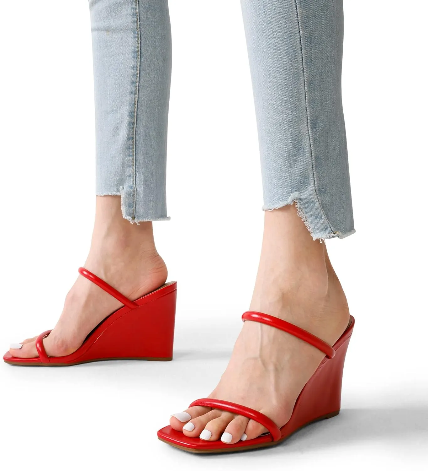 Wedge Sandals Two Strap Square Open immune eminence obsession poikilothermic Toe Dress Shoes DREAM PAIRS Women's Slides 