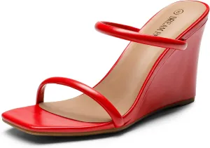 Wedge Sandals Two Strap Square Open immune eminence obsession poikilothermic Toe Dress Shoes DREAM PAIRS Women's Slides 