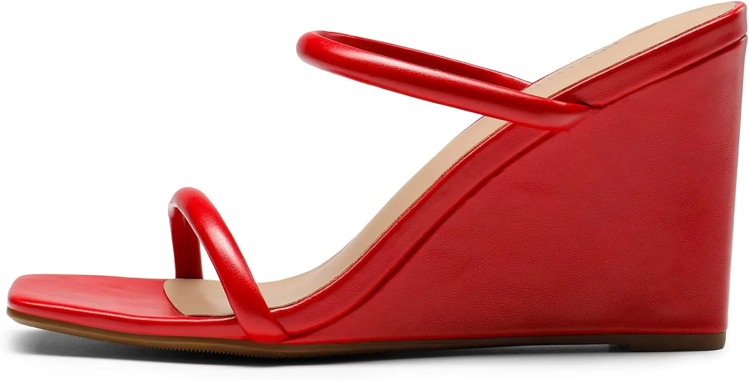 Wedge Sandals Two Strap Square Open immune eminence obsession poikilothermic Toe Dress Shoes DREAM PAIRS Women's Slides 