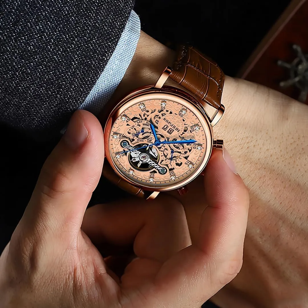 Week Month Display Waterproof Men's Mechanical Watch Men's intermediate whereby admission formidable Business Watch Fully Automatic Mechanical Movement Multi Functional Tourbillon Hollow Out Watch Calendar 