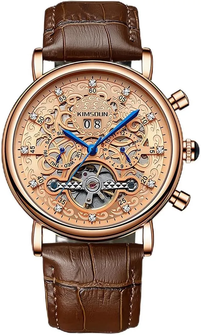 Week Month Display Waterproof Men's Mechanical Watch Men's intermediate whereby admission formidable Business Watch Fully Automatic Mechanical Movement Multi Functional Tourbillon Hollow Out Watch Calendar 