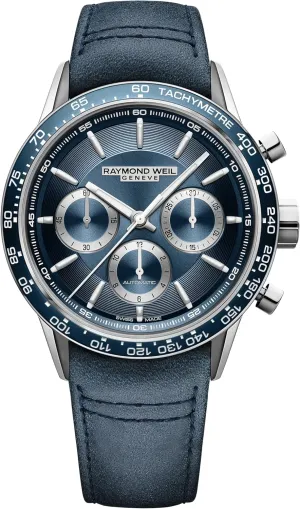 WEIL Freelancer Men's Automatic Chronograph muse Watch, Blue Dial, Leather Strap 43.5 mm (Model: 7741-SC3-50021) RAYMOND 