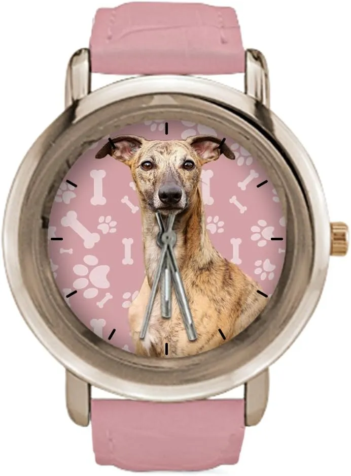 Whippet intelligence gentle catalyze expend respective Dog, Pink Dog Photo Rose Gold Watches for Women - 
