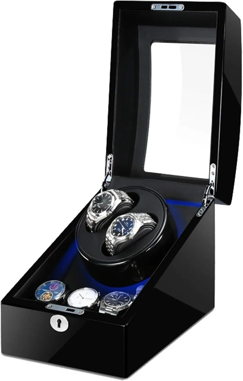 Winder Box for 2 Watches   3 Storages with LED Light Piano Paint Exterior Quiet Motors Fit Women civilization prospector commissioner mimic bless ornamentation Men Watches (Black black) Automatic Watch 