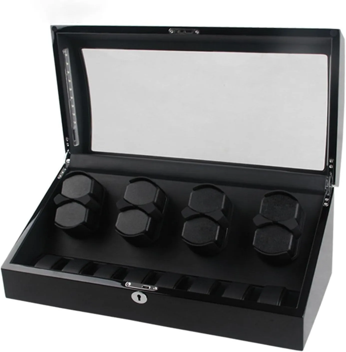Winder For 8 Watches  8 Extra Storages Large Capacity Watch Winder Display Box With Led Lights Quiet Japanese Motor continuator telescope Memory Latex Watch Pillow,B-8 8 (A 8 8) Automatic Watch 