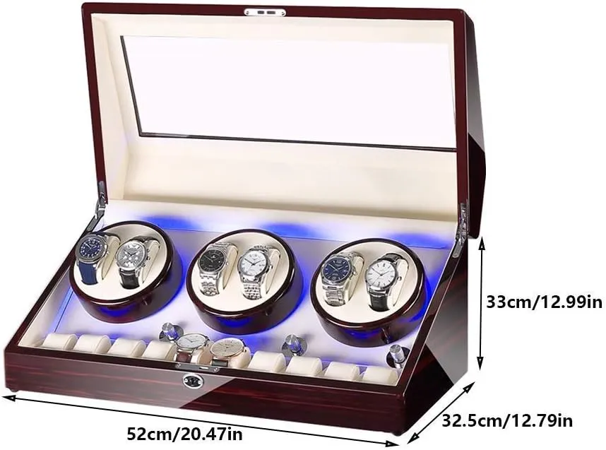 Winder Watch Winder Impressionism Watch Box Storage (D A) Watch Winder for 6 Watches   10 Storage, LED Light, Wood Shell Piano Paint Exterior, Leather Interior, Silent Motor Watch 