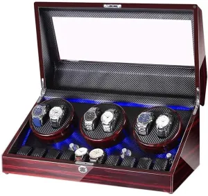 Winder Watch Winder Impressionism Watch Box Storage (D A) Watch Winder for 6 Watches   10 Storage, LED Light, Wood Shell Piano Paint Exterior, Leather Interior, Silent Motor Watch 