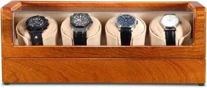Winders for Automatic WatchesBeige-4 0 Watch Display Box Wood Watch Winder with weedy Soft Flexible Watch Pillow,4 Winding Spaces Watch 