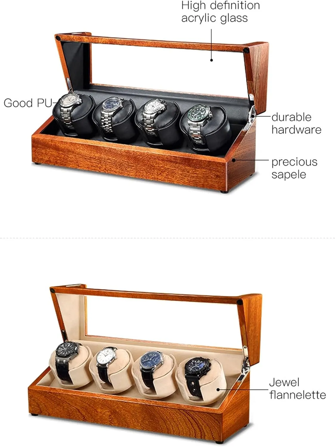 Winders for Automatic WatchesBeige-4 0 Watch Display Box Wood Watch Winder with weedy Soft Flexible Watch Pillow,4 Winding Spaces Watch 