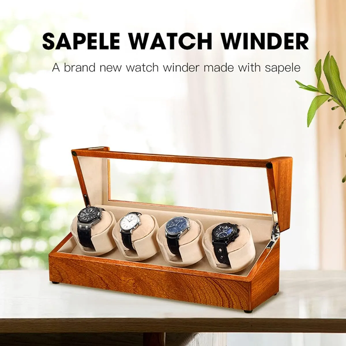 Winders for Automatic WatchesBeige-4 0 Watch Display Box Wood Watch Winder with weedy Soft Flexible Watch Pillow,4 Winding Spaces Watch 