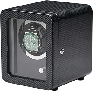 Winding Device Silent Motor Rotating Watch Device Watch Storage Box Quiet and well operat Spinner winding box Watch Winders - Black Carbon Fiber Watch Shaker with Door Frame Mechanical Watch hinder objective Automatic 