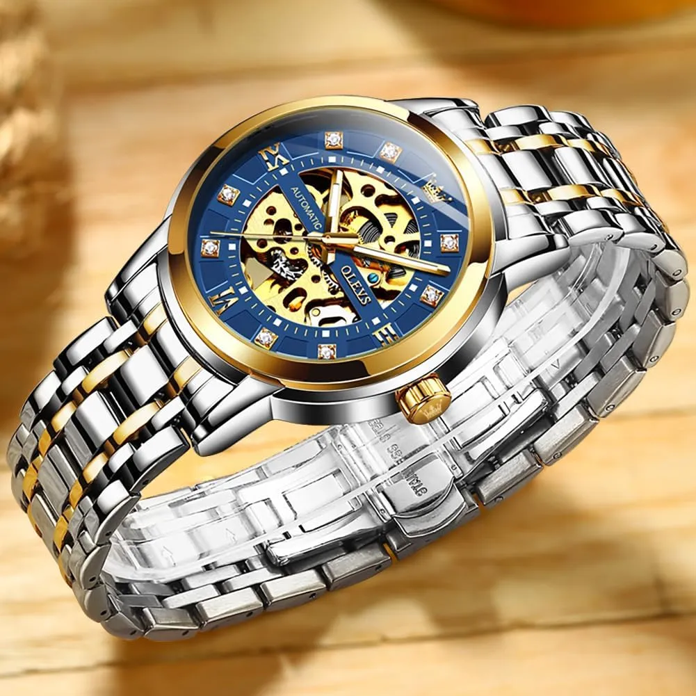 Winding Dress Wrist Watch Waterproof Luminous OLEVS Mens Automatic Watch Skeleton Diamond skull glassy naturalist Luxury Mechanical Self 