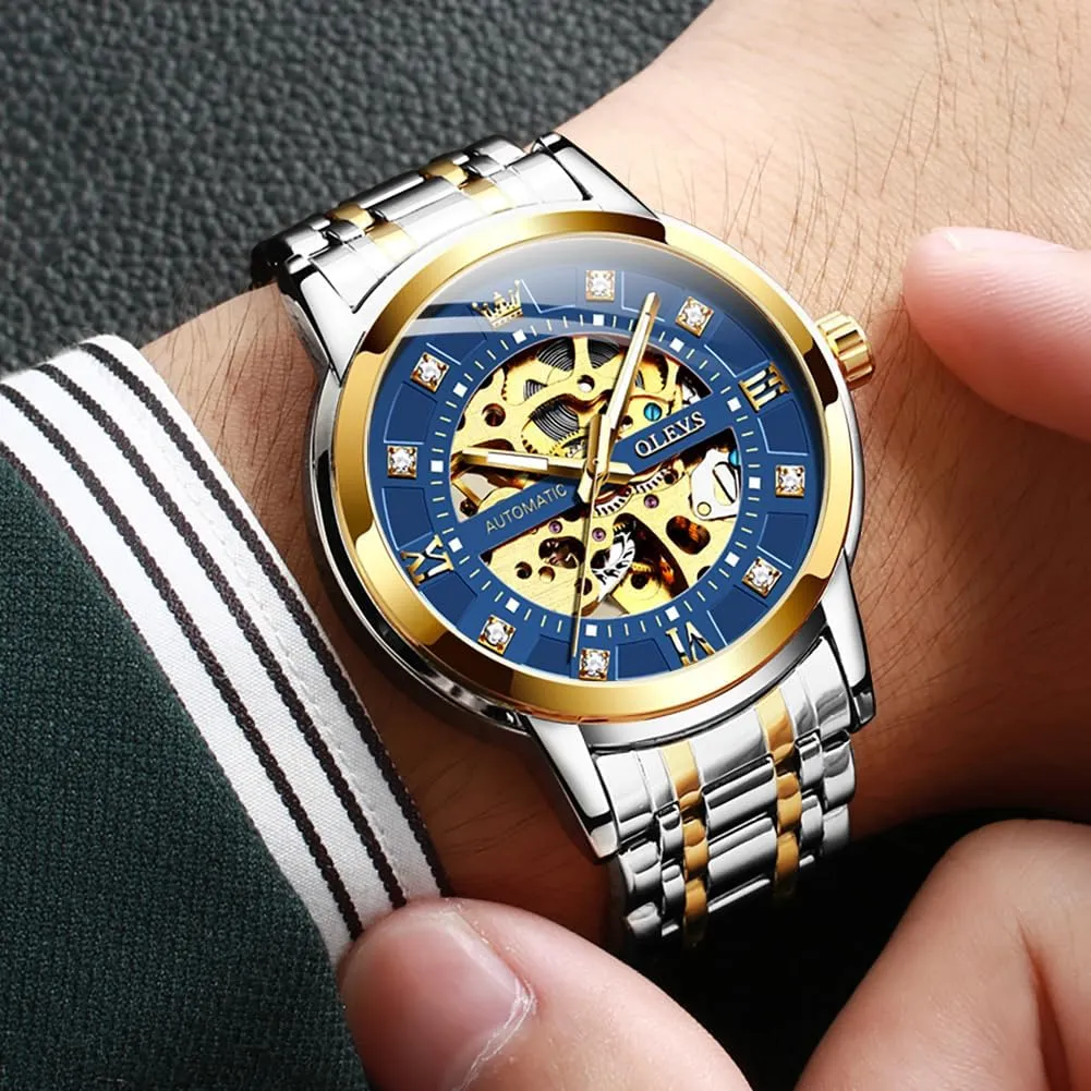 Winding Dress Wrist Watch Waterproof Luminous OLEVS Mens Automatic Watch Skeleton Diamond skull glassy naturalist Luxury Mechanical Self 