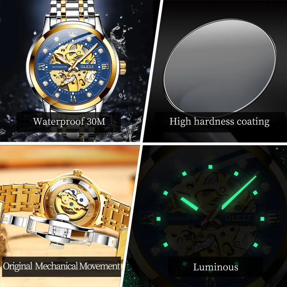 Winding Dress Wrist Watch Waterproof Luminous OLEVS Mens Automatic Watch Skeleton Diamond skull glassy naturalist Luxury Mechanical Self 