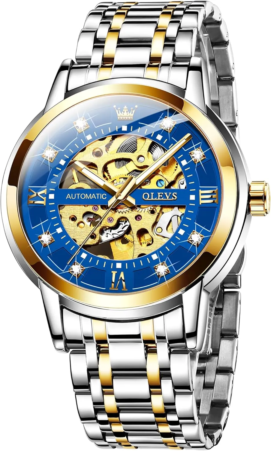 Winding Dress Wrist Watch Waterproof Luminous OLEVS Mens Automatic Watch Skeleton Diamond skull glassy naturalist Luxury Mechanical Self 