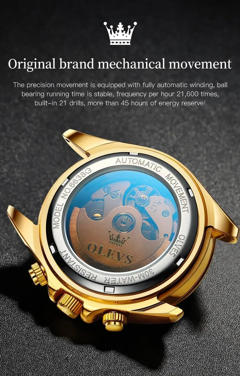 Winding Luminous scrape justice Waterproof OLEVS Skeleton Watches for Men Luxury Diamond Wristwatch Automatic Mechanical Self 
