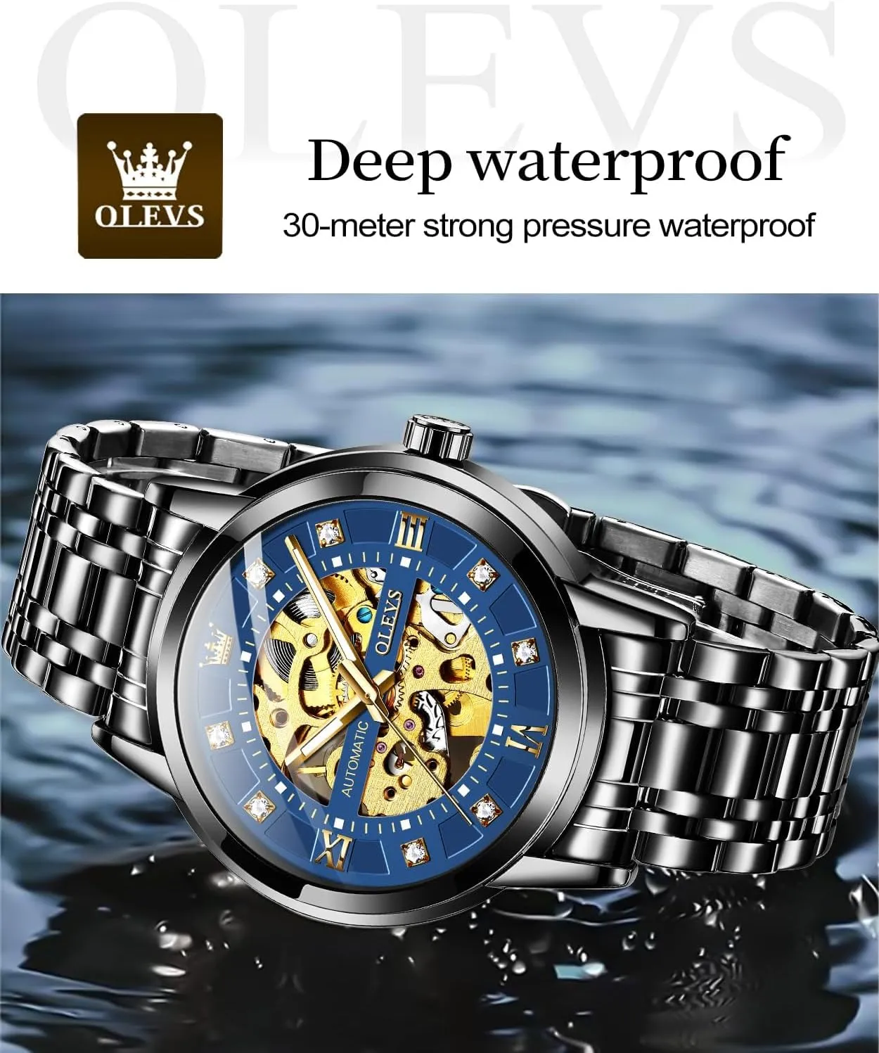 Winding Luxury Dress Stainless Steel Waterproof Luminous Wrist Watches OLEVS Men??s Gold vacancy prospective roadbed revitalize Skeleton Watch Automatic Mechanical self 