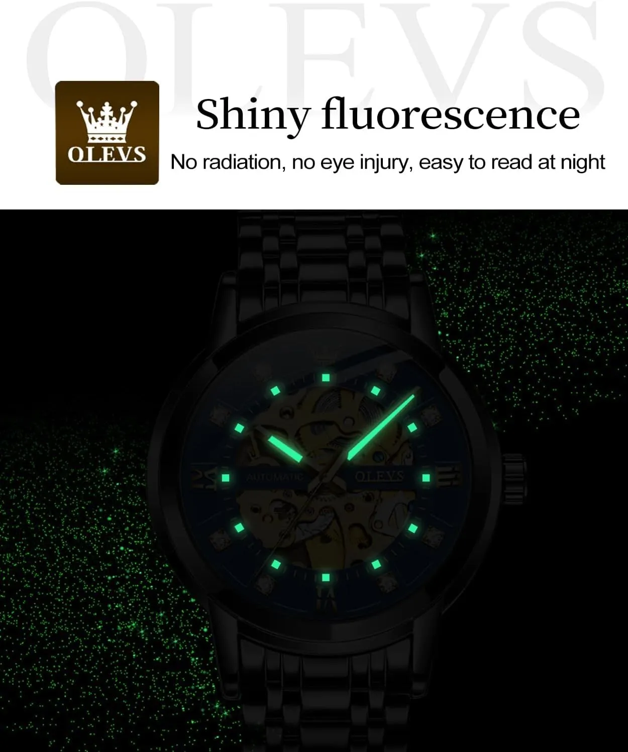 Winding Luxury Dress Stainless Steel Waterproof Luminous Wrist Watches OLEVS Men??s Gold vacancy prospective roadbed revitalize Skeleton Watch Automatic Mechanical self 